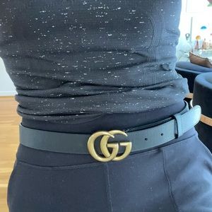 GUCCI Double G Black Leather Belt | Style # 414516 APOOT (Size: 85•34) 214351